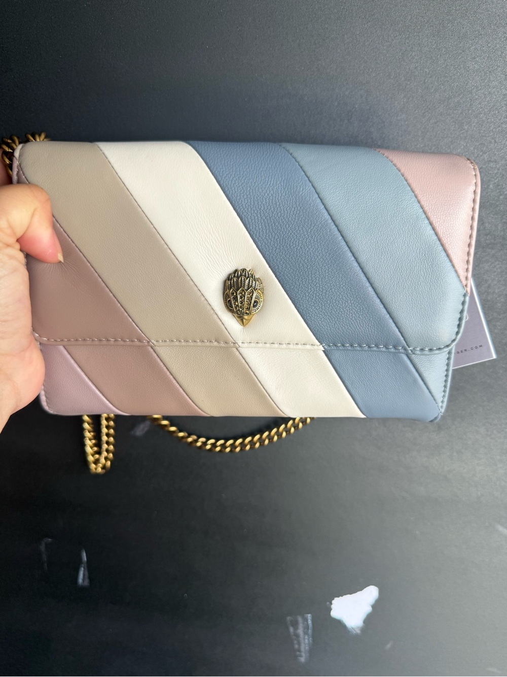 Kurt Geiger Pastel Stripe Leather Crossbody in Pink, Beige, Cream, Blue